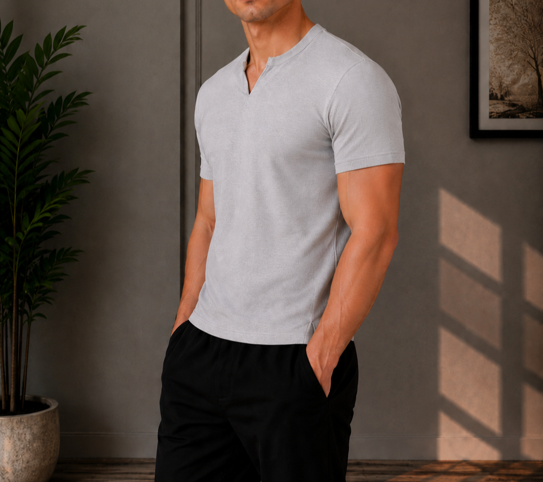 Henley V- shirt Gray