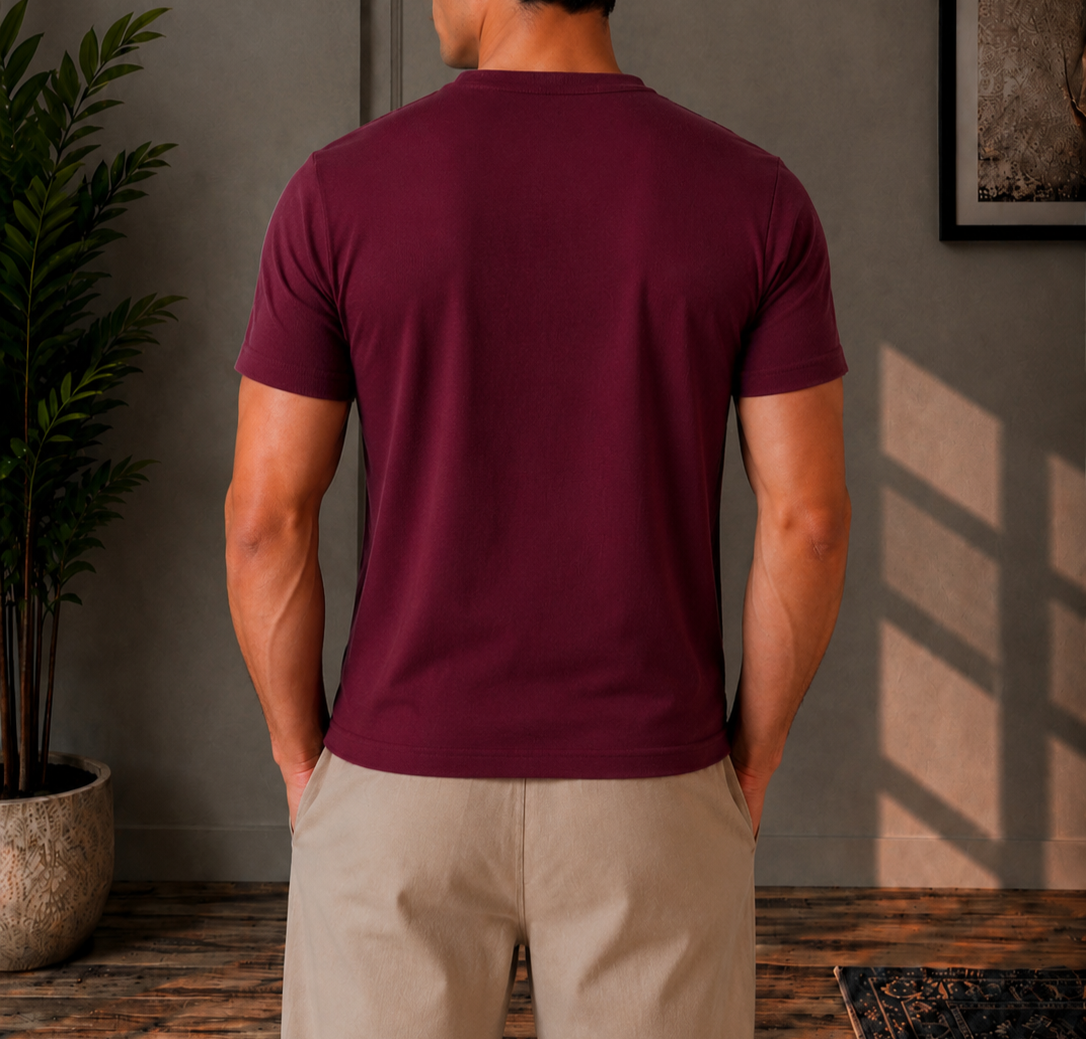Henley V- shirt Burgandy