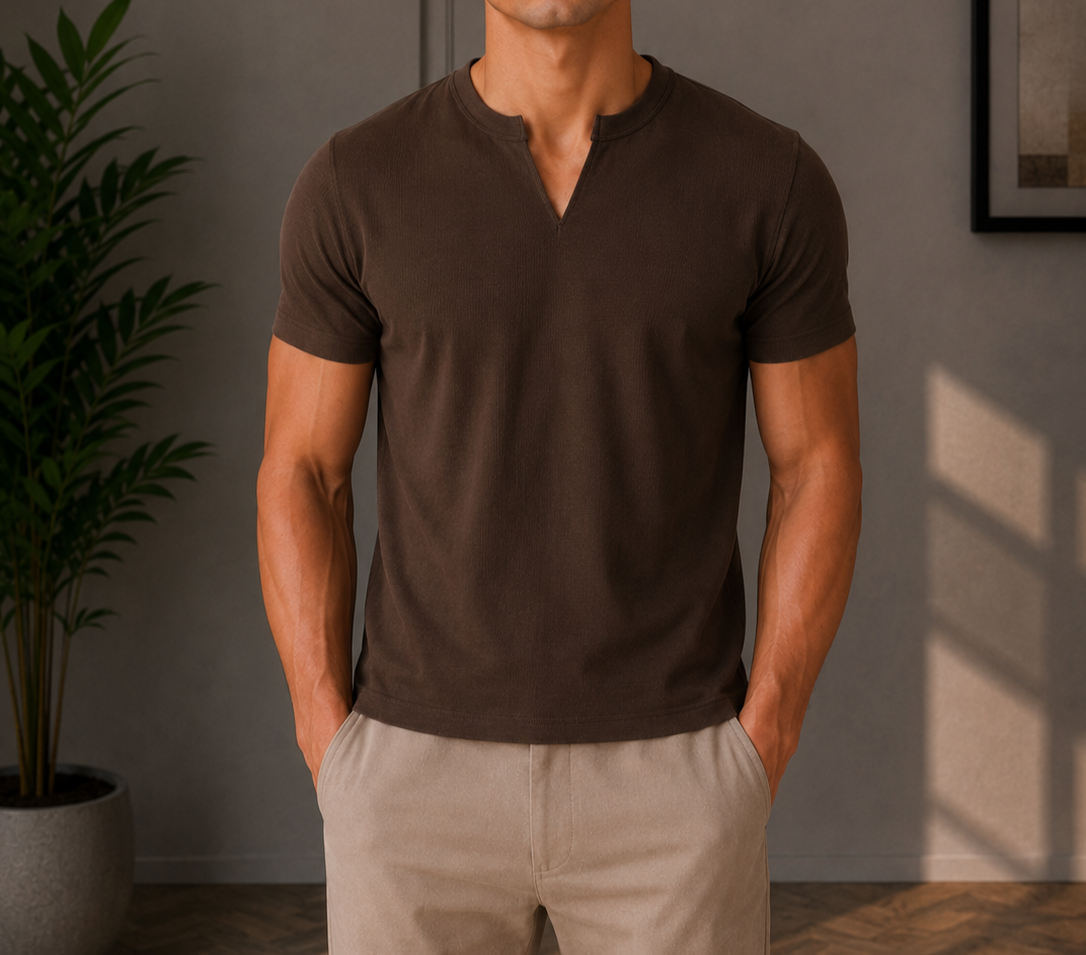 Henley V- shirt brown