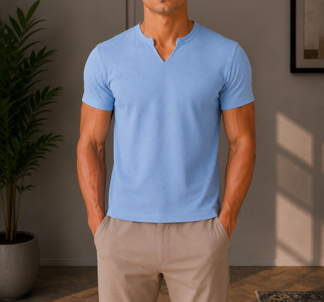Henley V- shirt baby blue