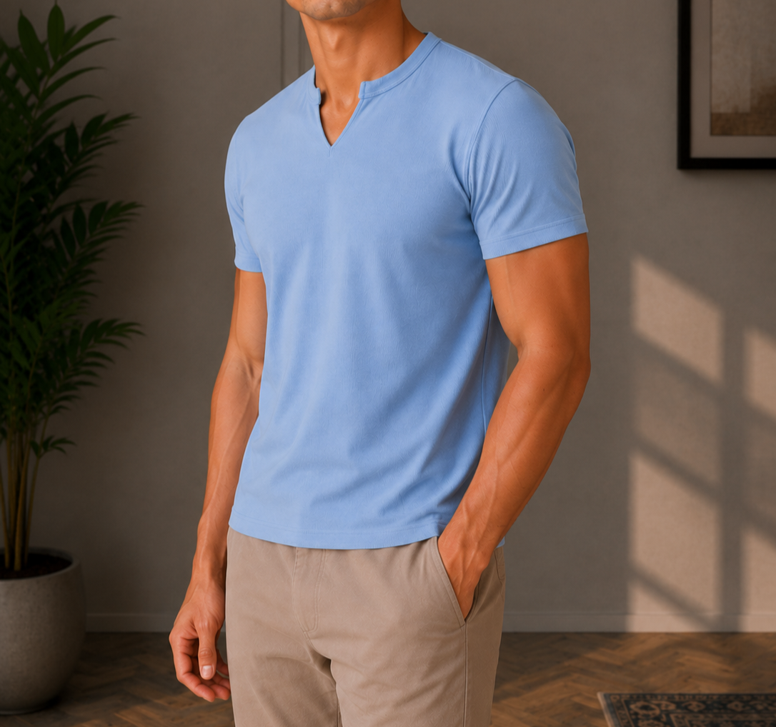 Henley V- shirt baby blue