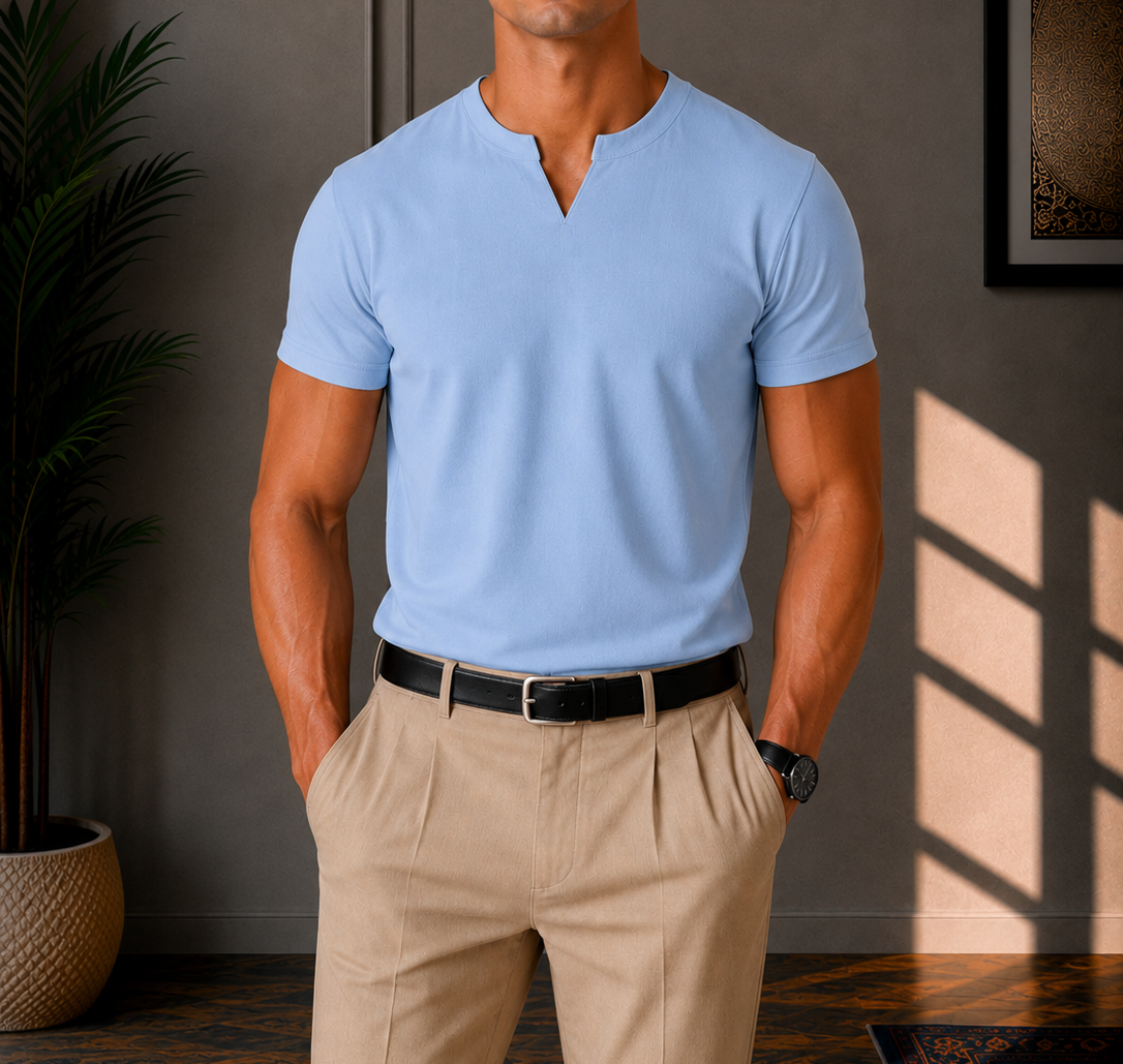 Henley V- shirt baby blue