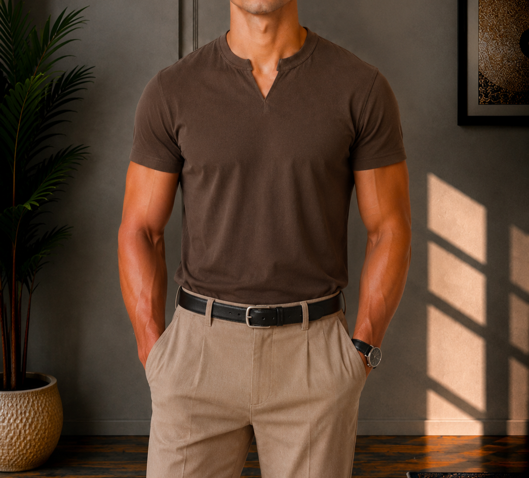 Henley V- shirt brown