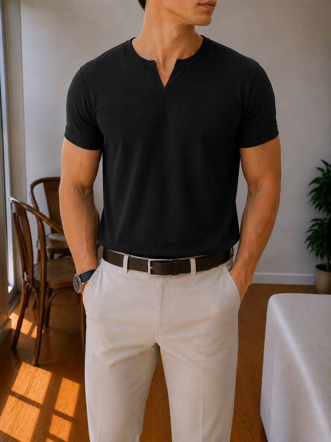 Henley V- shirt black