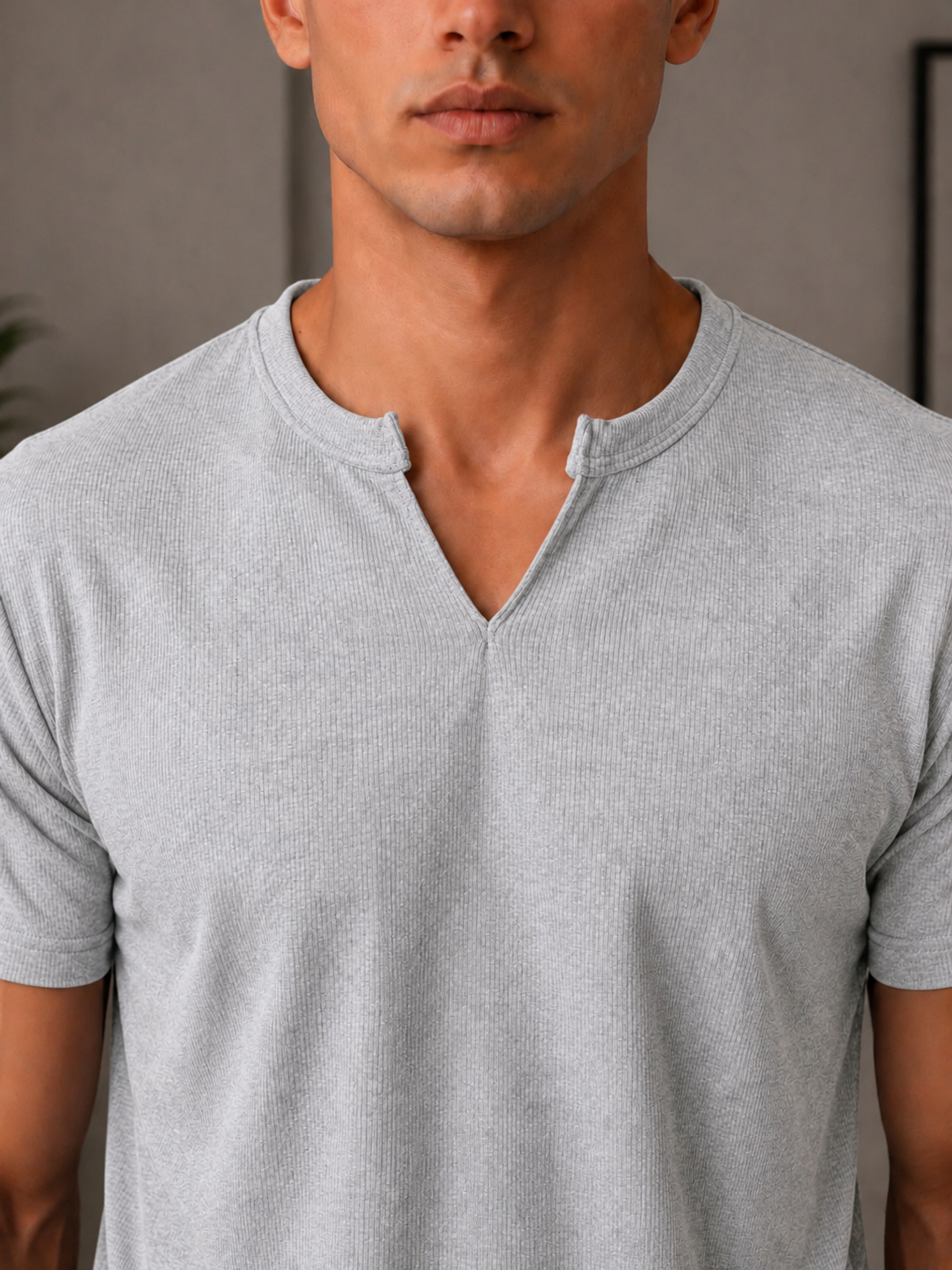 Henley V- shirt Gray