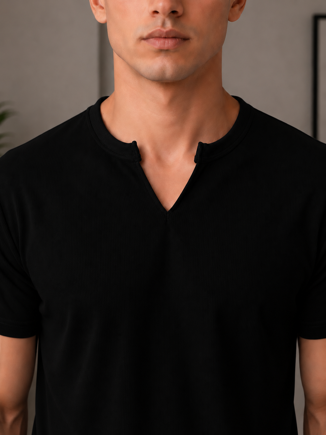 Henley V- shirt black