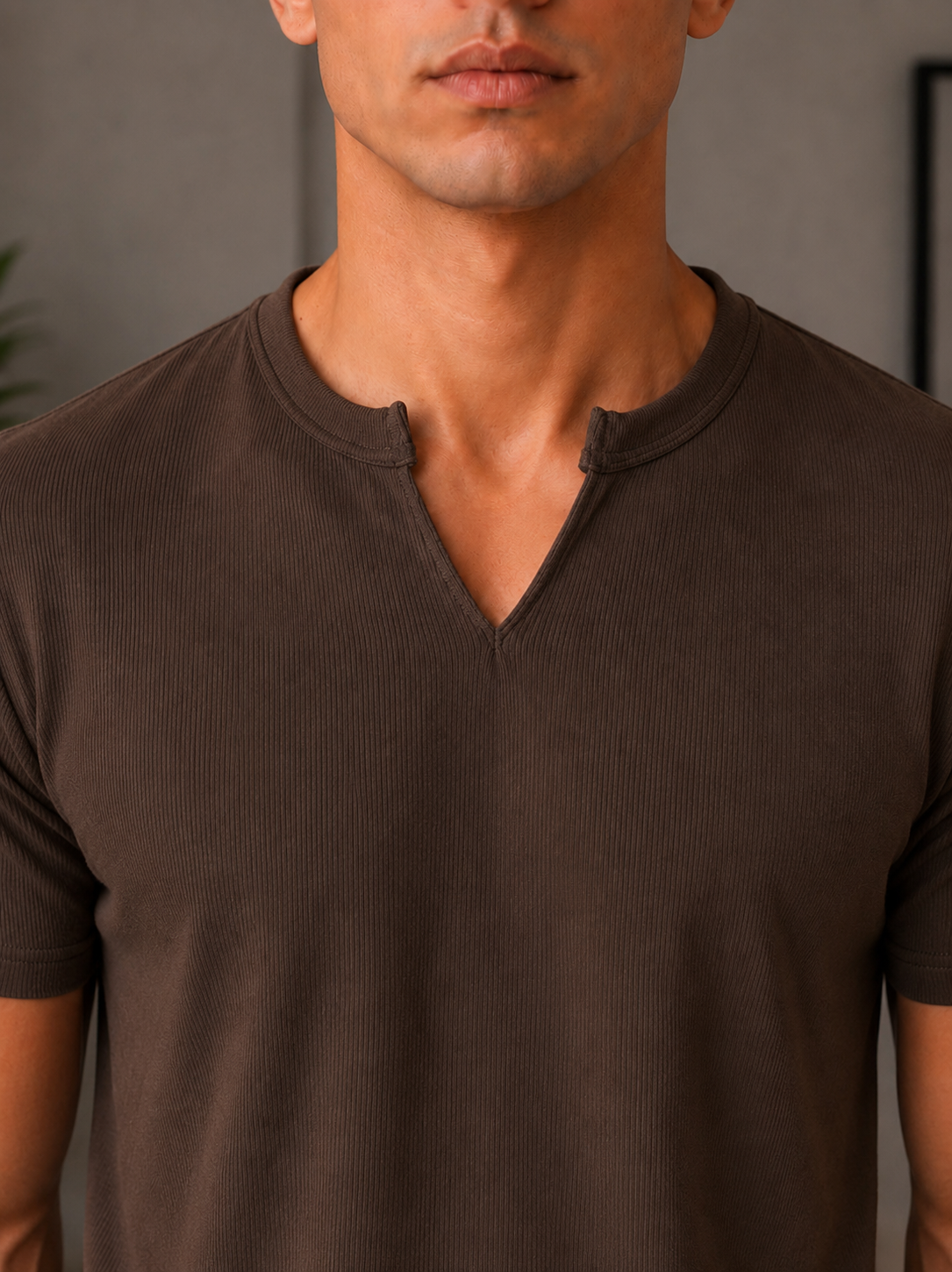 Henley V- shirt brown