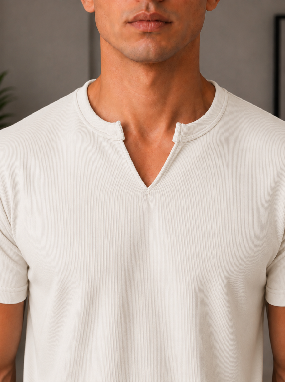 Henley V- shirt white